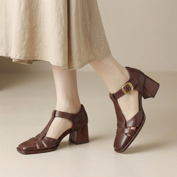 Chunky Heel Square Toe Heeled Cage Sandals for Women – Stylish & Comfortable Design