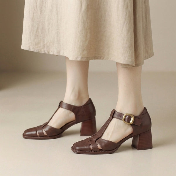 Chunky Heel Square Toe Heeled Cage Sandals for Women – Stylish & Comfortable Design