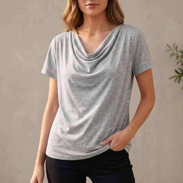 Relaxed Cowl Neck Short Sleeve Top for Women – Soft Casual Fit