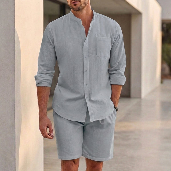 Relaxed Fit Button-Up Shirt and Regular Fit Shorts Set for Men – Casual Comfort & Breathability