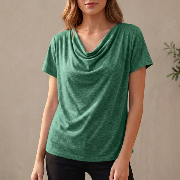Relaxed Cowl Neck Short Sleeve Top for Women – Soft Casual Fit