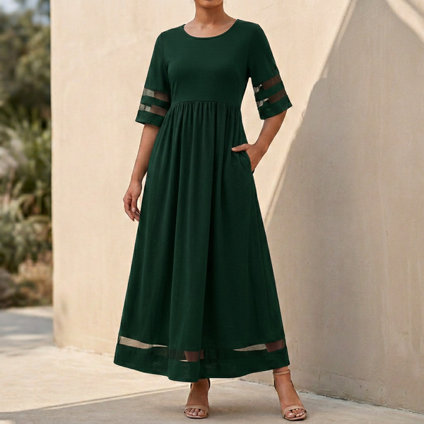 A-Line Empire Waist Maxi Dress for Women – Elegant Sheer Comfort