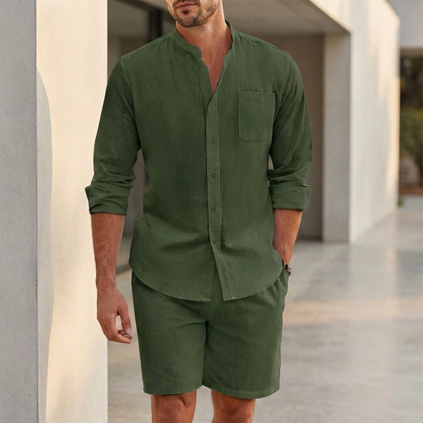 Relaxed Fit Button-Up Shirt and Regular Fit Shorts Set for Men – Casual Comfort & Breathability