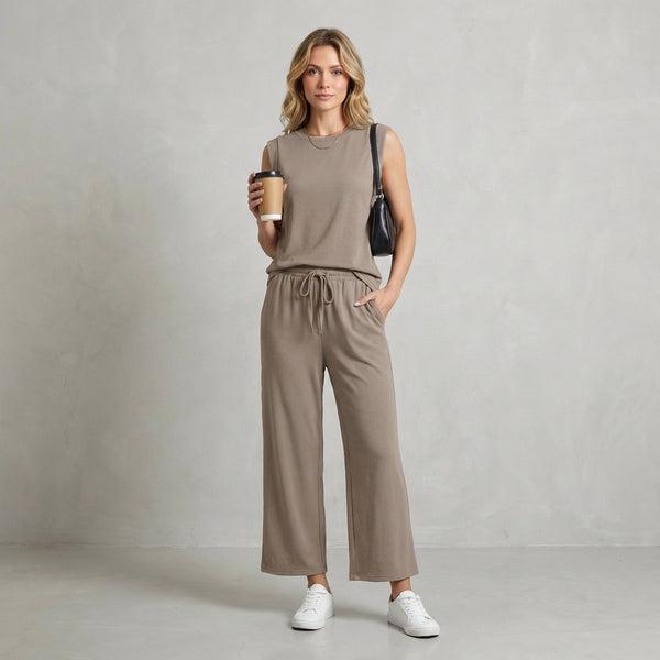 Relaxed Fit Muscle Tank And Wide-Leg Pants Set for Women – Casual Comfort & Effortless Style