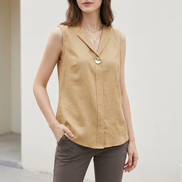 Relaxed Fit Button Front Sleeveless Shirt for Women – Casual Stylish Comfort