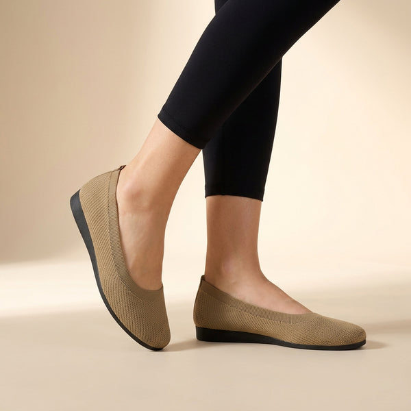 Knit Round Toe Slip-On Ballet Flats for Women – Breathable & Anti-Slip Comfort