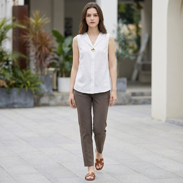 Relaxed Fit Button Front Sleeveless Shirt for Women – Casual Stylish Comfort