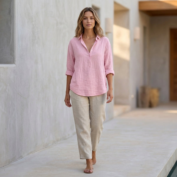 Relaxed Fit Collared Button Front Blouse for Women – Casual Comfort & Style