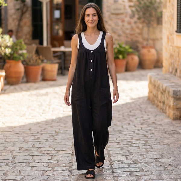 Relaxed Fit Button Front Jumpsuit for Women – Casual Comfortable Style