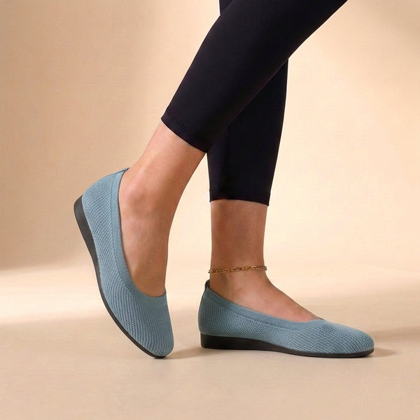 Knit Round Toe Slip-On Ballet Flats for Women – Breathable & Anti-Slip Comfort