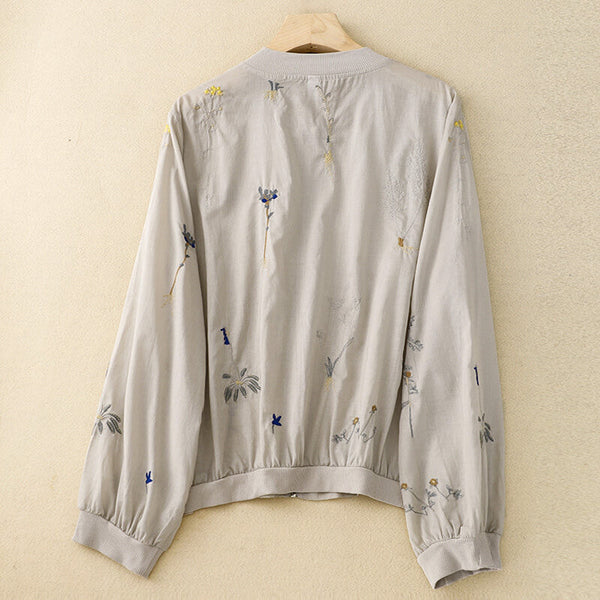 Embroidered Floral Relaxed Fit Bomber Jacket for Women – Stylish Casual Comfort