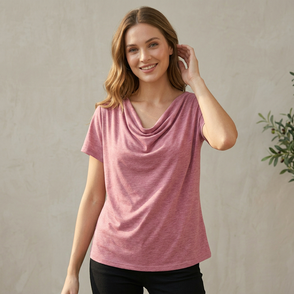 Relaxed Cowl Neck Short Sleeve Top for Women – Soft Casual Fit