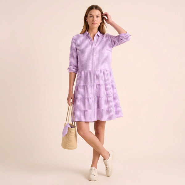 Relaxed Fit Tiered Striped Shirt Dress for Women – Casual Stylish Comfort