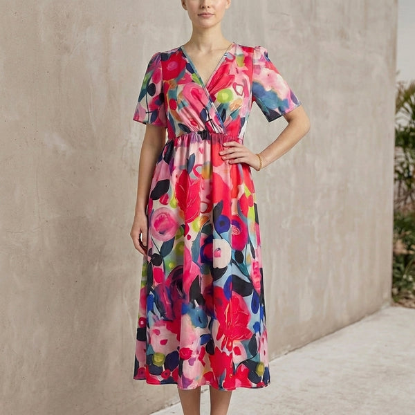 Floral A-Line Wrap Dress for Women – Elegant & Flattering Fit