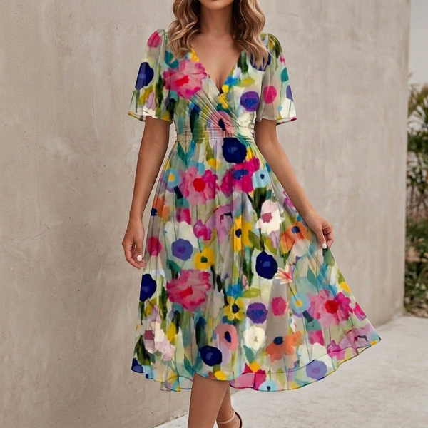 Floral A-Line Wrap Dress for Women – Elegant & Flattering Fit