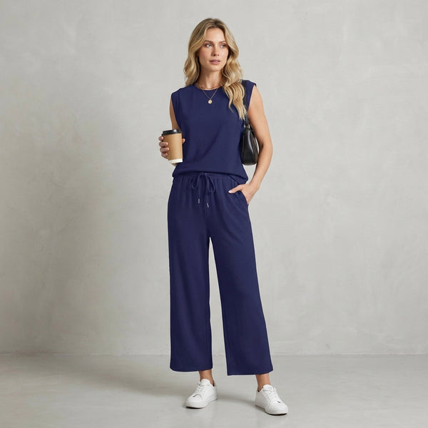 Relaxed Fit Muscle Tank And Wide-Leg Pants Set for Women – Casual Comfort & Effortless Style