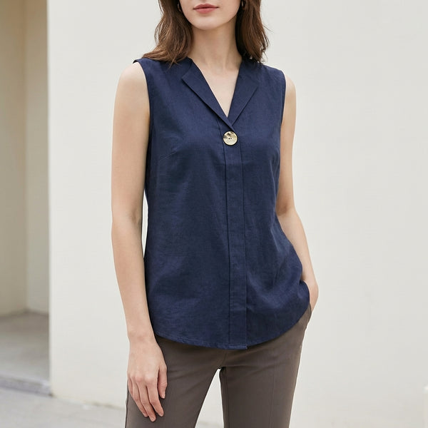 Relaxed Fit Button Front Sleeveless Shirt for Women – Casual Stylish Comfort