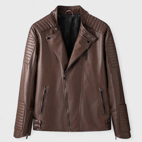 Men's Leather-Look Moto Jacket Stand Collar