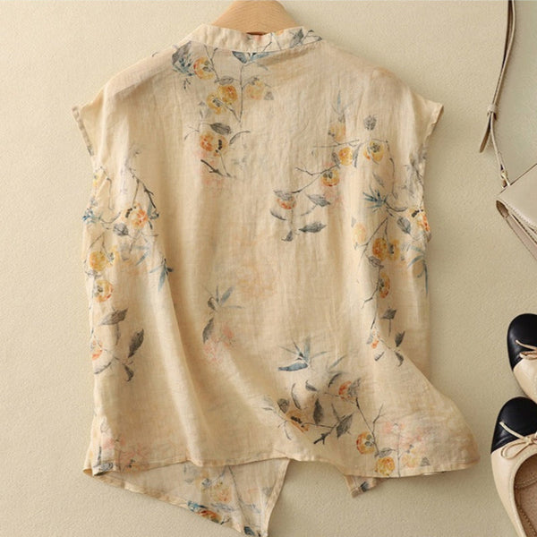 Floral Mandarin Collar Relaxed Fit Sleeveless Blouses for Women – Stylish And Breathable Design