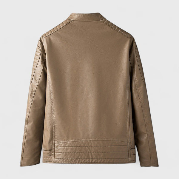 Men's Leather-Look Moto Jacket Stand Collar