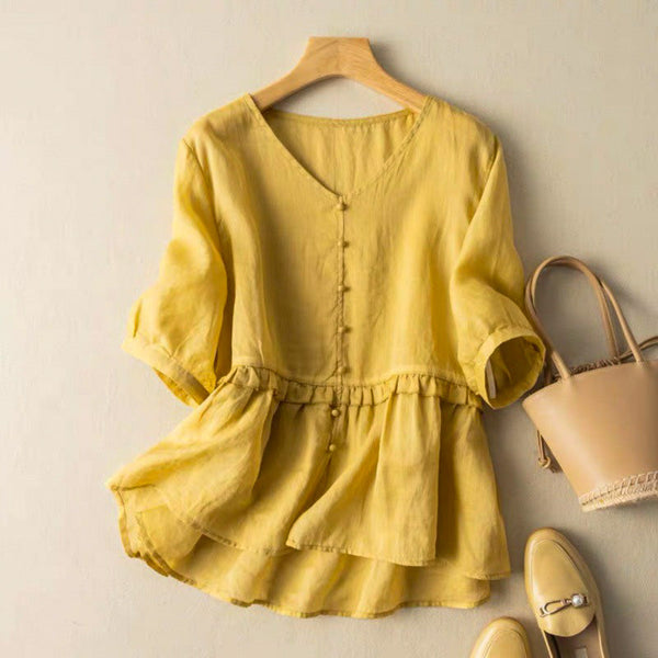 Ruffled Peplum V-Neck Blouse for Women – Casual Stylish Comfort
