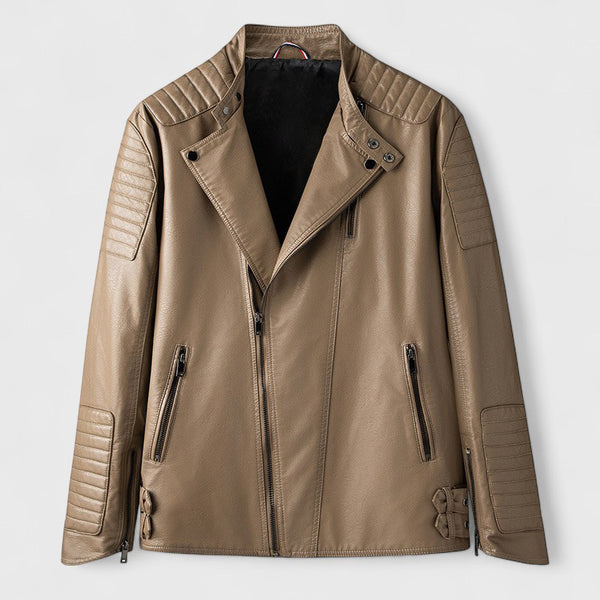 Men's Leather-Look Moto Jacket Stand Collar