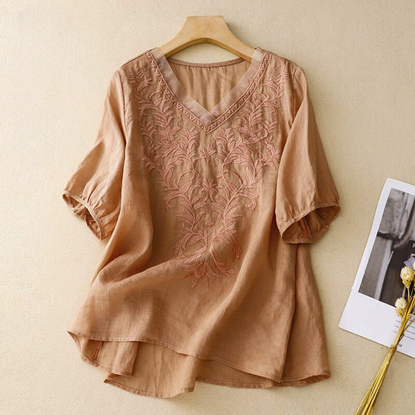 Embroidered High-Low Hem Relaxed Fit Blouse for Women – Stylish Casual Comfort