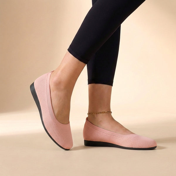 Knit Round Toe Slip-On Ballet Flats for Women – Breathable & Anti-Slip Comfort