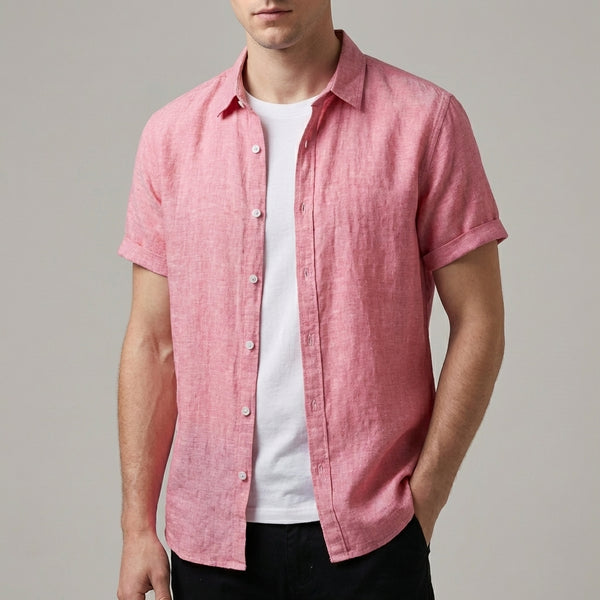 Relaxed Fit Short Sleeve Button-Up Shirt for Men – Casual Comfort & Breathability