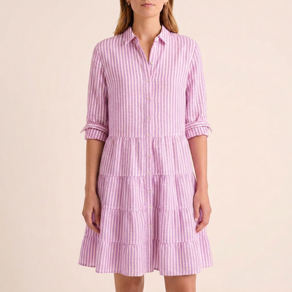 Relaxed Fit Tiered Striped Shirt Dress for Women – Casual Stylish Comfort