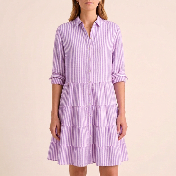 Relaxed Fit Tiered Striped Shirt Dress for Women – Casual Stylish Comfort