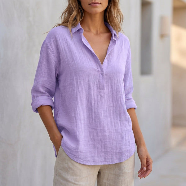 Relaxed Fit Collared Button Front Blouse for Women – Casual Comfort & Style