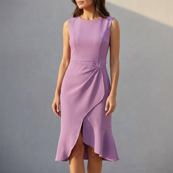 Draped Twist Detail Sheath Midi Cocktail Dress for Women – Elegant & Flattering Fit