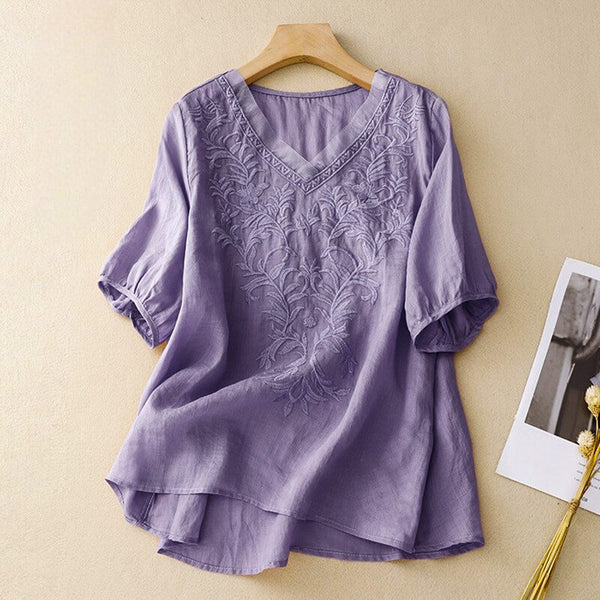 Embroidered High-Low Hem Relaxed Fit Blouse for Women – Stylish Casual Comfort