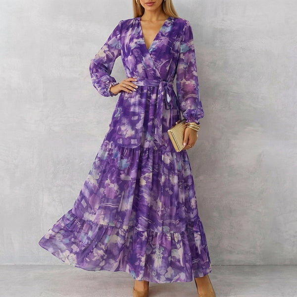 Tiered Wrap Floral A-Line Maxi Dress for Women – Elegant & Flattering Design