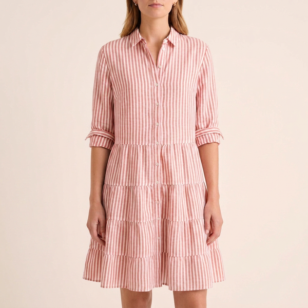 Relaxed Fit Tiered Striped Shirt Dress for Women – Casual Stylish Comfort