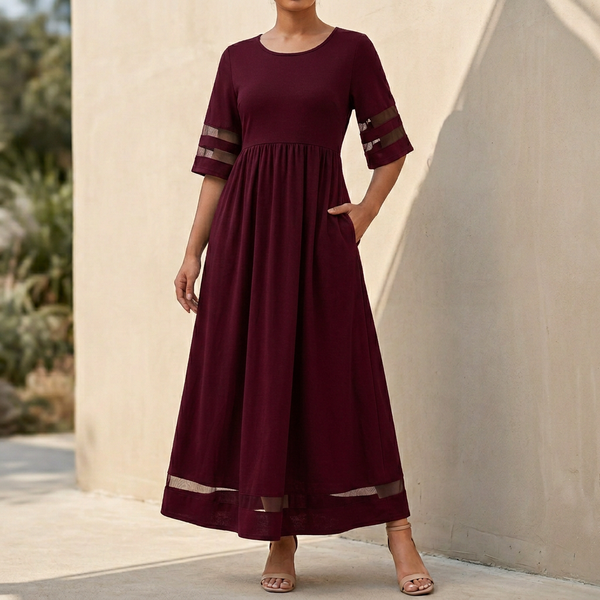A-Line Empire Waist Maxi Dress for Women – Elegant Sheer Comfort