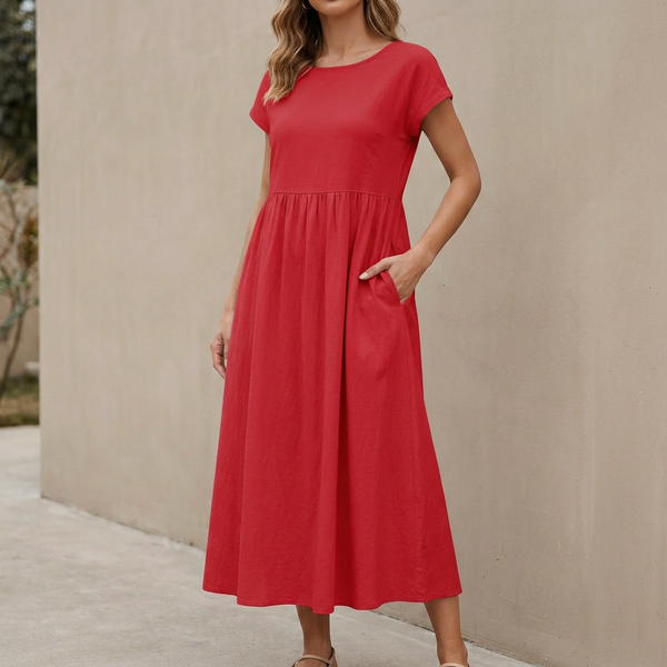Relaxed Fit Maxi Dress with Pockets for Women – Comfortable & Stylish Design