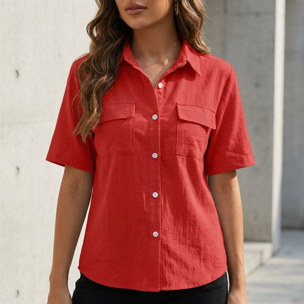 Relaxed Fit Collared Button-Up Shirt for Women – Casual Comfort & Style