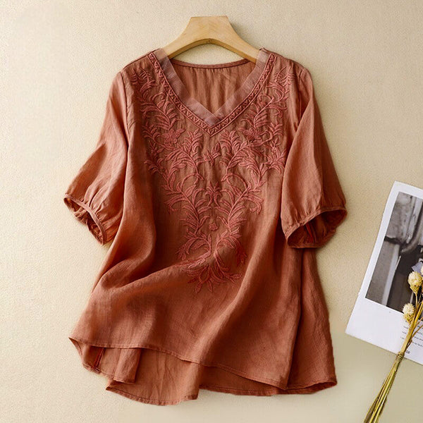 Embroidered High-Low Hem Relaxed Fit Blouse for Women – Stylish Casual Comfort