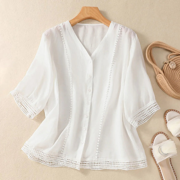 Relaxed Fit V-Neck Blouse for Women – Breathable & Stylish Design
