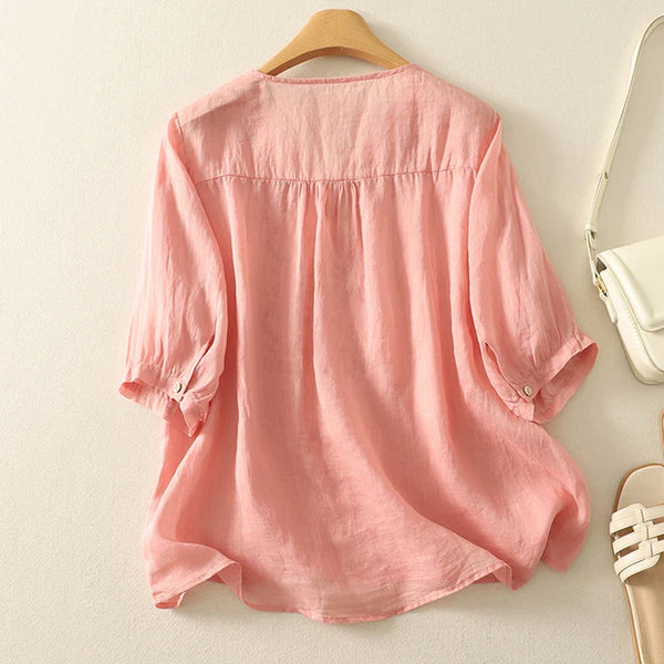 Embroidered Relaxed Fit V-Neck Blouse for Women – Casual Stylish Comfort