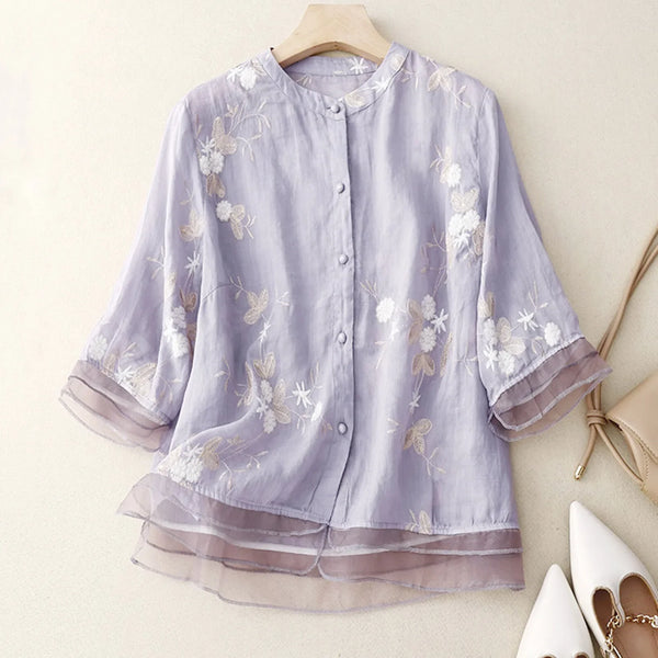 Relaxed Fit Embroidered Floral Blouse for Women – Stylish Casual Comfort