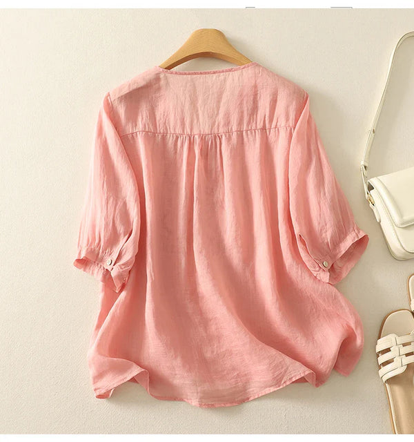 Embroidered Relaxed Fit V-Neck Blouse for Women – Casual Stylish Comfort