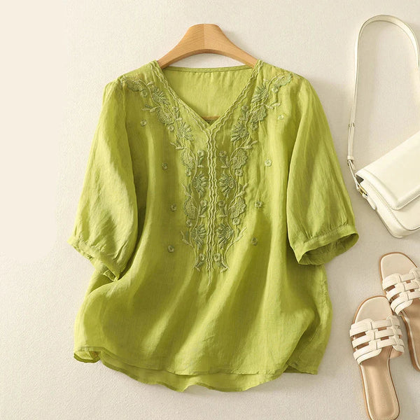 Embroidered Relaxed Fit V-Neck Blouse for Women – Casual Stylish Comfort