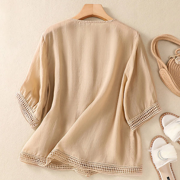 Relaxed Fit V-Neck Blouse for Women – Breathable & Stylish Design