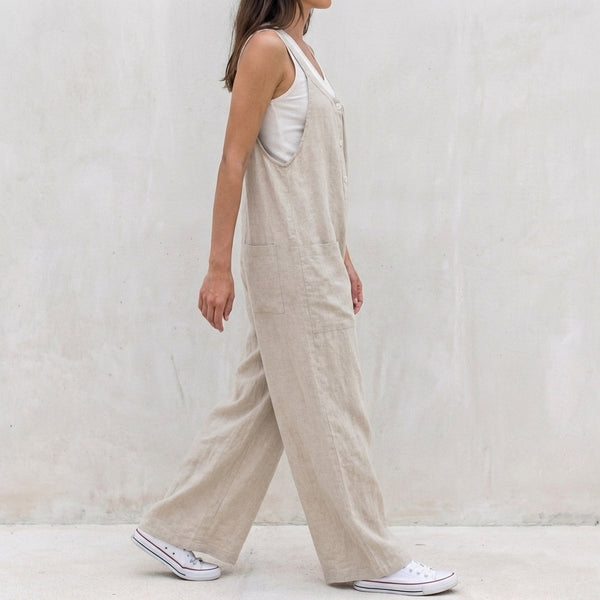 Relaxed Fit Button Front Jumpsuit for Women – Casual Comfortable Style