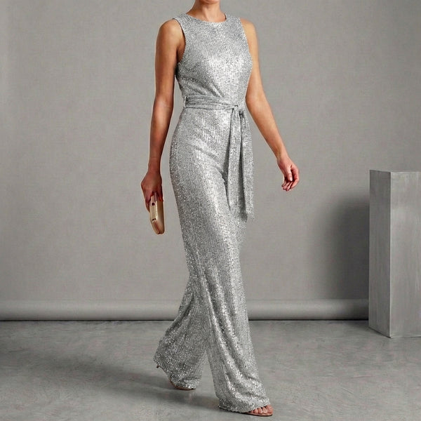 Elegant Sequin Sleeveless Jumpsuit for Women – Evening Wide Leg Style