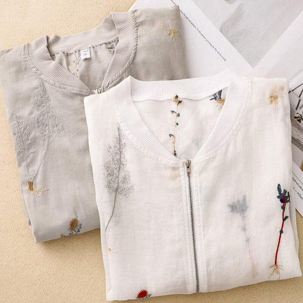 Embroidered Floral Relaxed Fit Bomber Jacket for Women – Stylish Casual Comfort