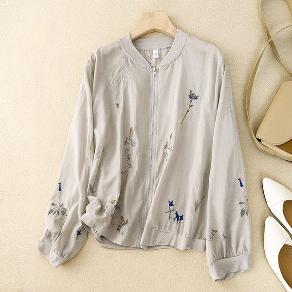 Embroidered Floral Relaxed Fit Bomber Jacket for Women – Stylish Casual Comfort
